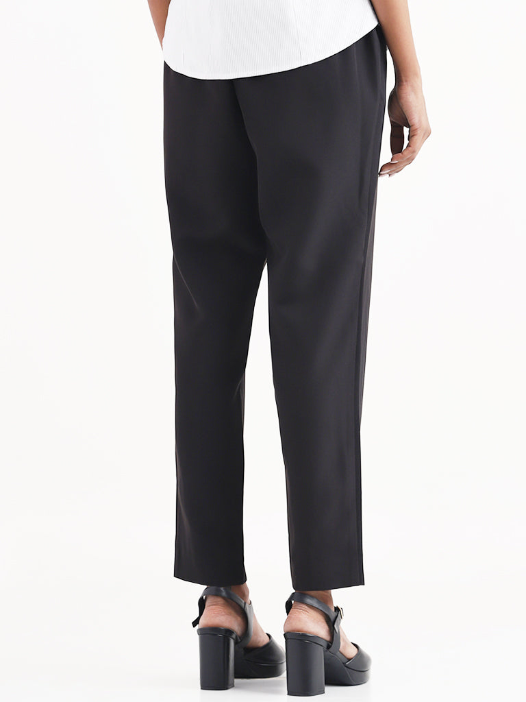 Wardrobe Solid Black Formal Trousers