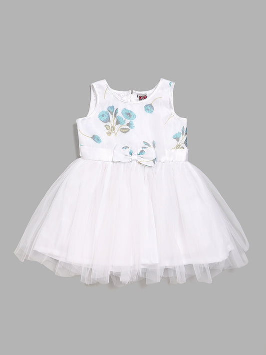 HOP Kids White Floral Printed Mesh Dress