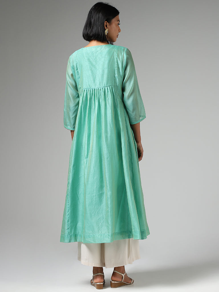 Utsa Aqua Green Jacquard Embroidery Kurta with Inner