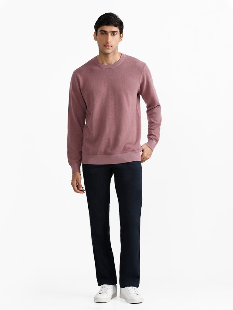 Ascot Dobby Dusty Pink Cotton Relaxed-Fit Sweater