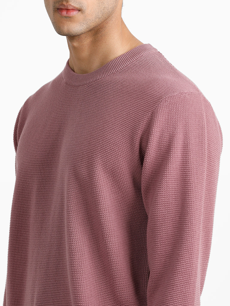 Ascot Dobby Dusty Pink Cotton Relaxed-Fit Sweater