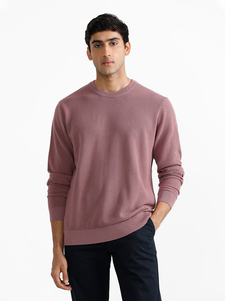 Ascot Dobby Dusty Pink Cotton Relaxed-Fit Sweater