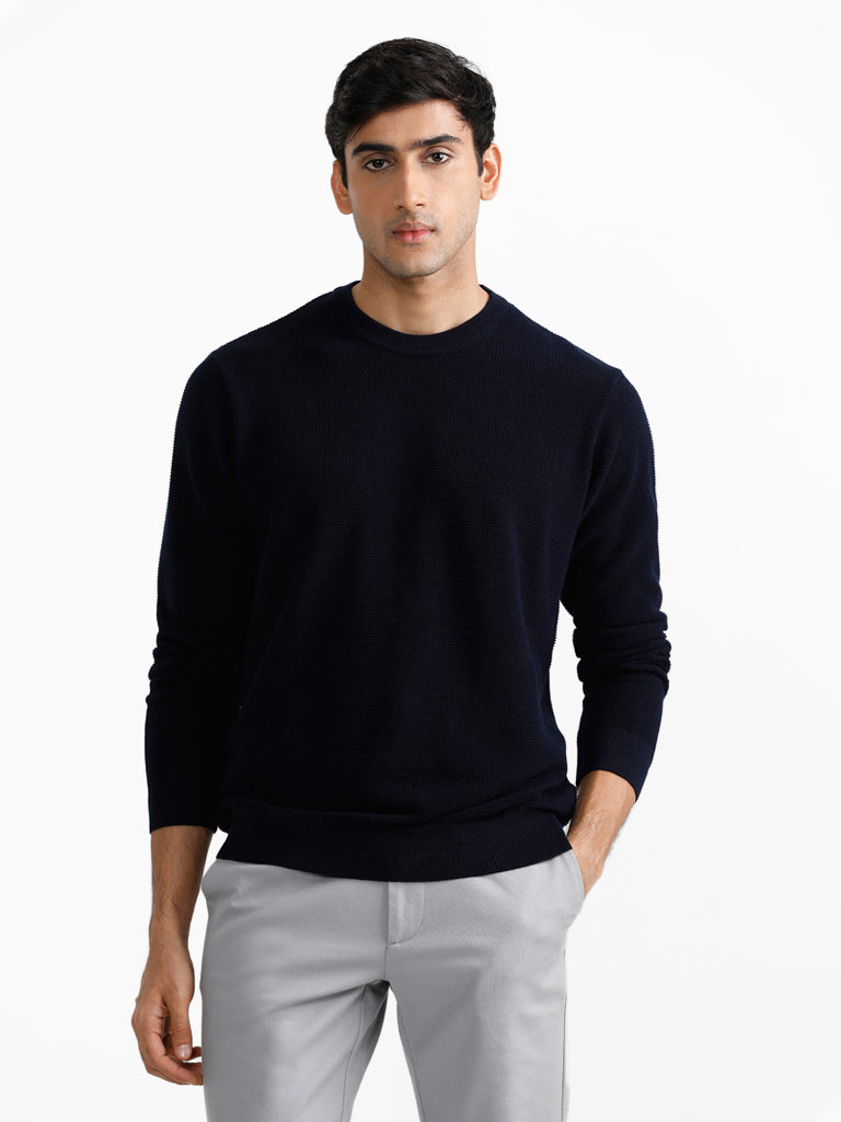 Ascot Dobby Indigo Cotton Relaxed-Fit Sweater