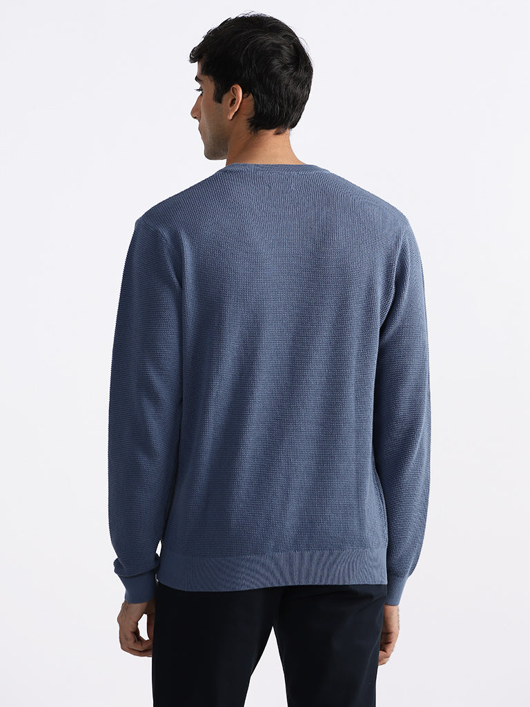 Ascot Blue Cotton Relaxed-Fit Sweater