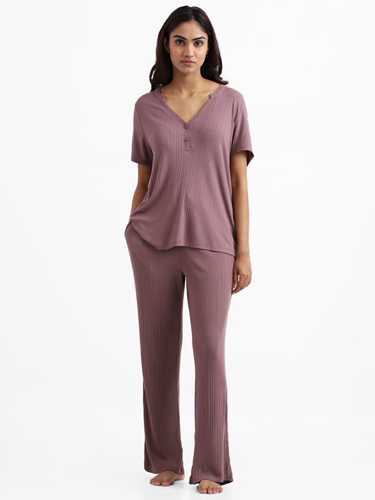 Wunderlove Sleepwear Modal Rib Light Brown Supersoft Lounge Pants