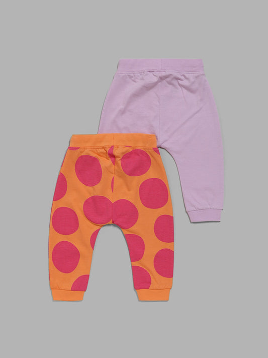 HOP Baby Orange & Lavender Printed Joggers - Pack of 2