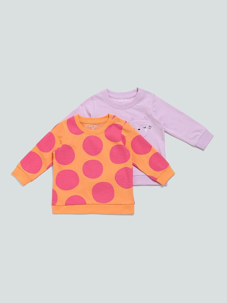 HOP Baby Orange & Lavender Printed T-Shirts - Pack of 2