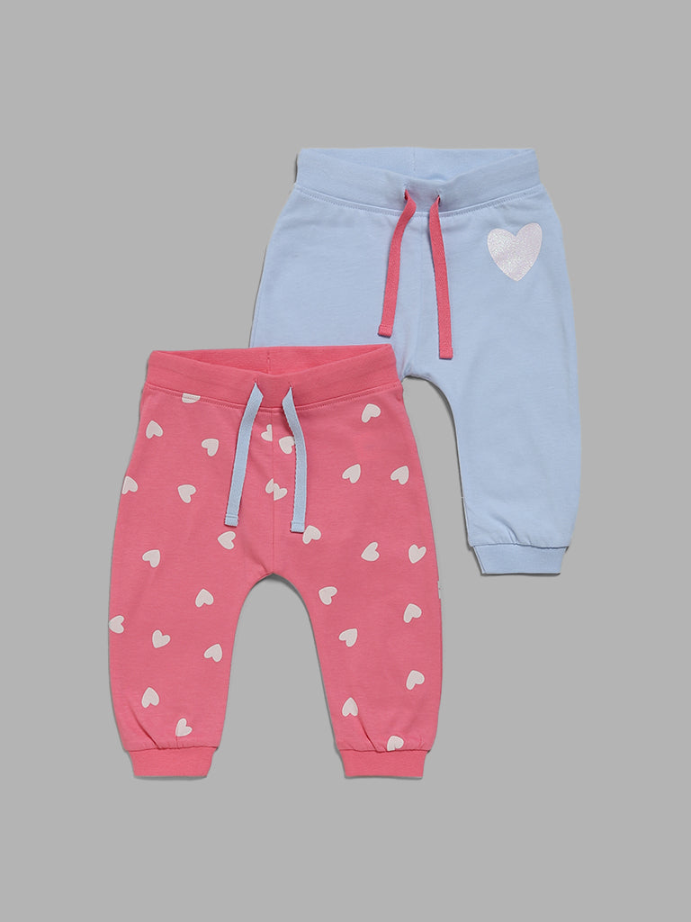 HOP Baby Heart Printed Multicolour Joggers - Pack of 2