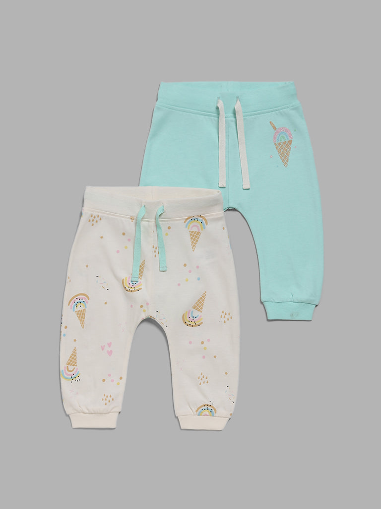 HOP Baby Ice-Cream Print Multi Cuffed Joggers - Pack of 2