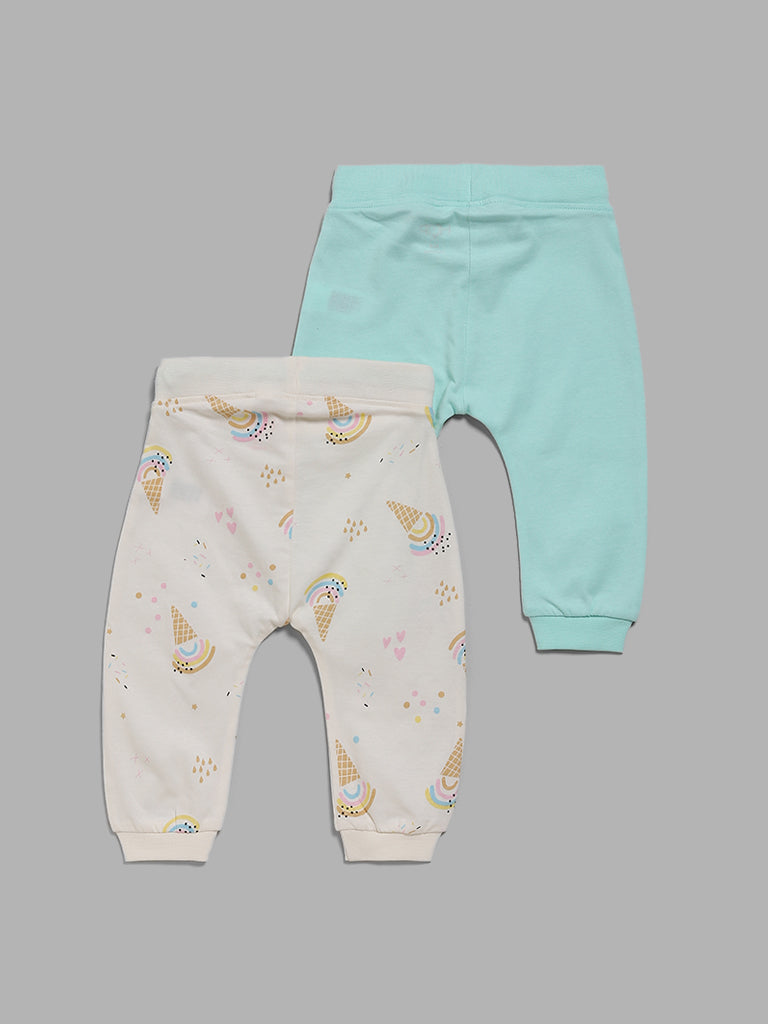 HOP Baby Ice-Cream Print Multi Cuffed Joggers - Pack of 2