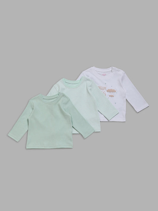 HOP Baby Multicolour Striped & Plain T-Shirts - Pack of 3