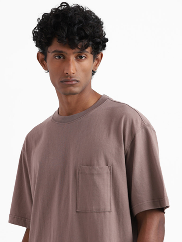 Nuon Taupe Cotton Relaxed-Fit T-Shirt