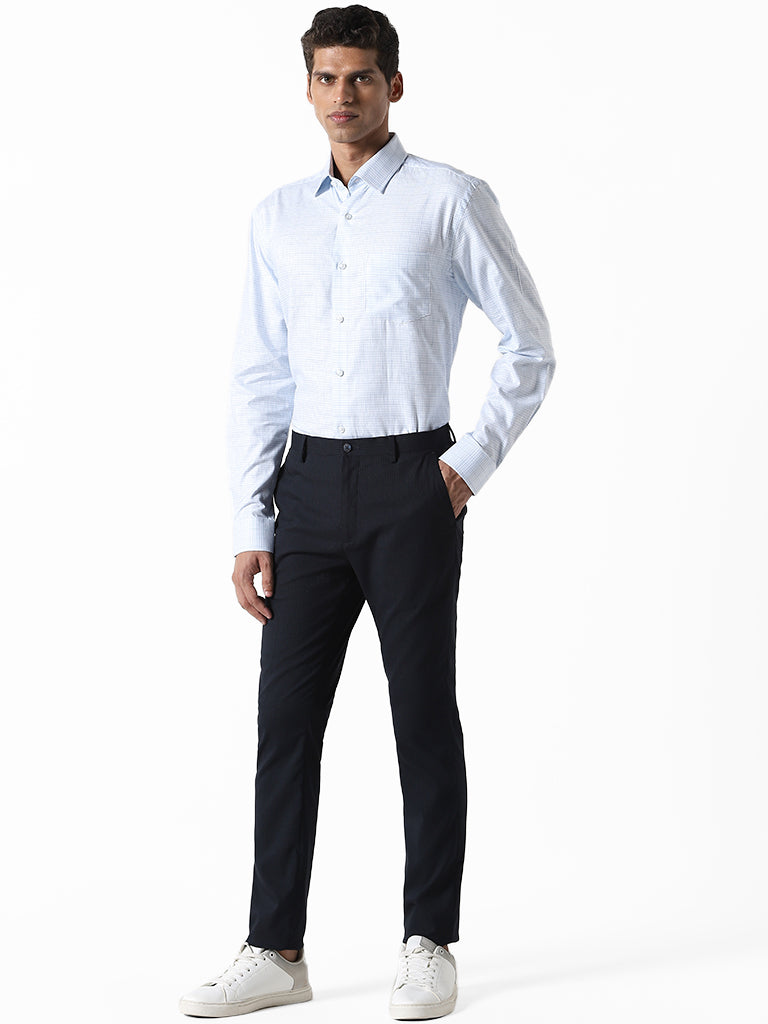 WES Formals Checked White Cotton Relaxed-Fit Shirt