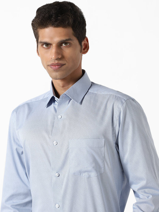 WES Formals Dobby Printed Blue Cotton Relaxed-Fit Shirt