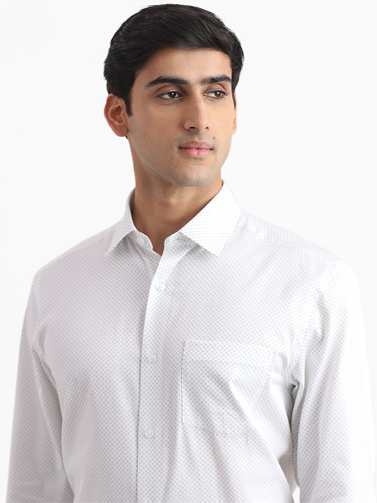 WES Formals White Printed Cotton Relaxed-Fit Shirt