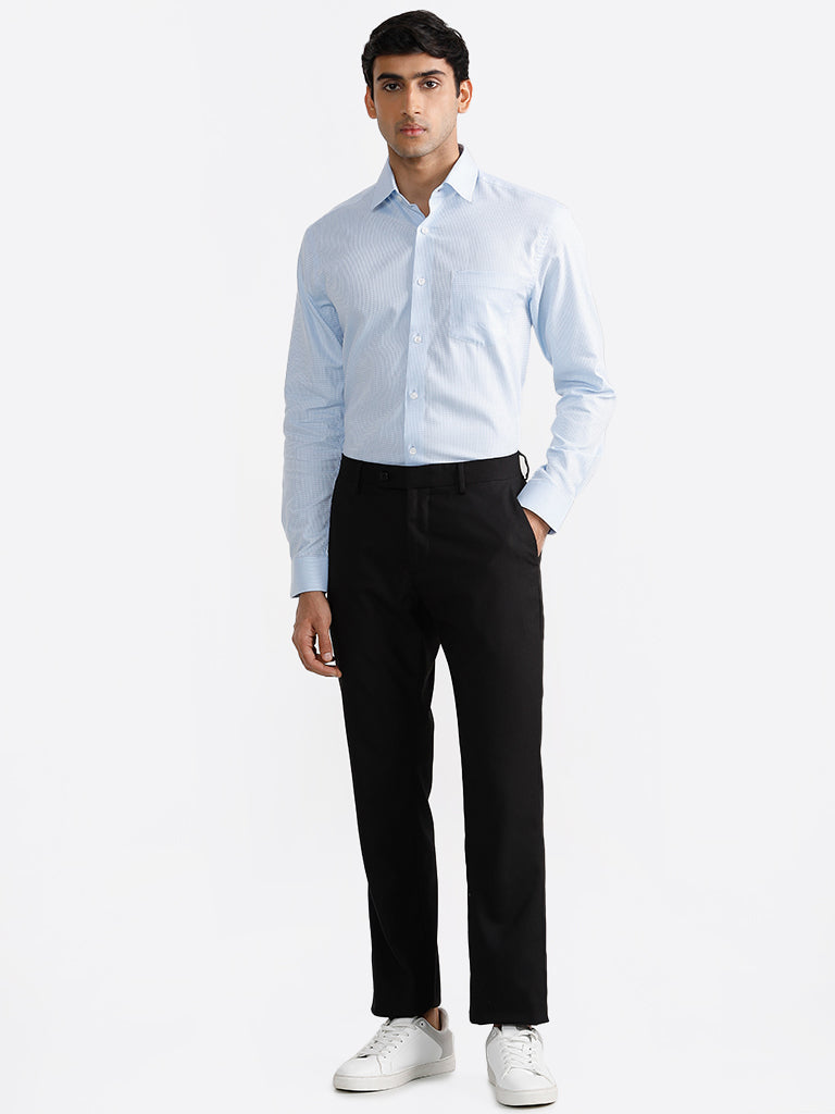 WES Formals Checked Blue Cotton Relaxed-Fit Shirt