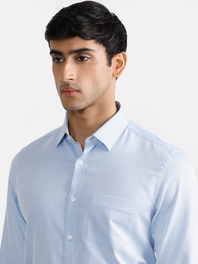 WES Formals Blue Checked Cotton Slim-Fit Shirt