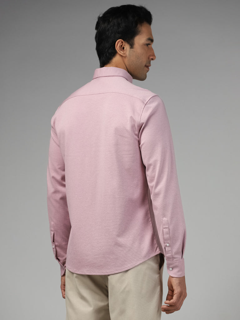 WES Formals Solid Dusty Pink Cotton Blend Slim-Fit Shirt