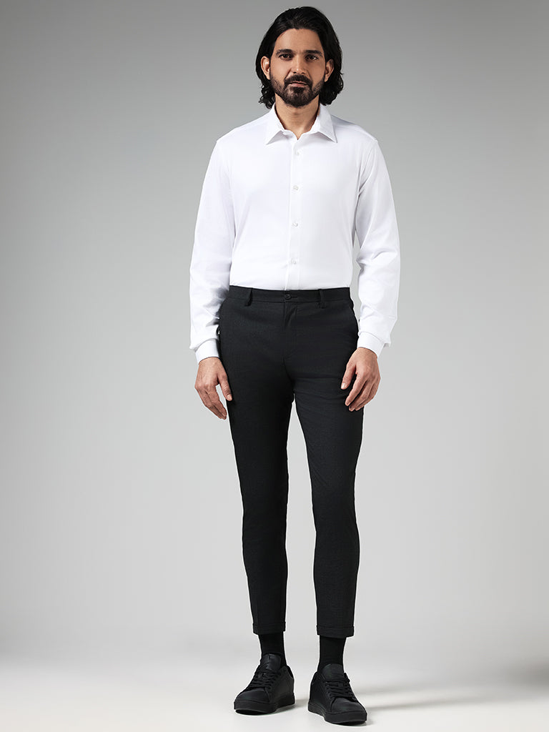 WES Formals Solid White Cotton Blend Slim-Fit Shirt