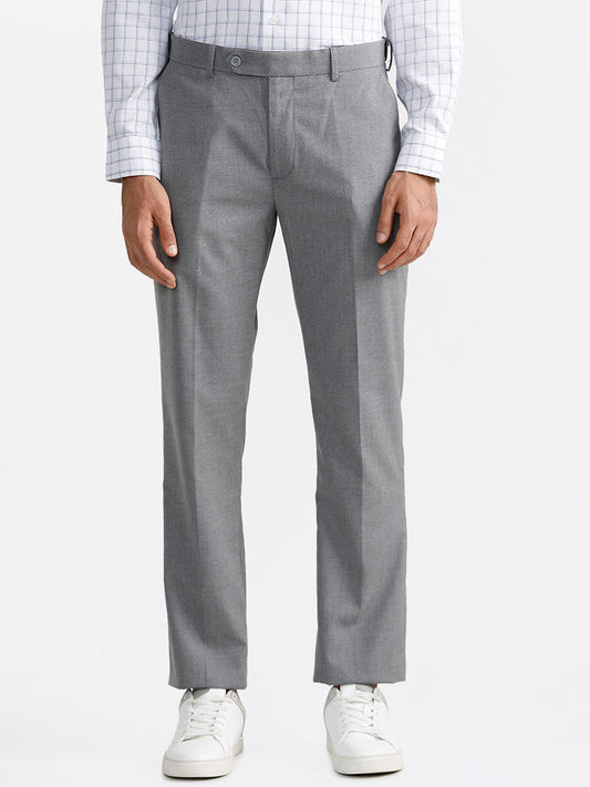 WES Formals Remin Grey Relaxed-Fit Mid-Rise Trousers