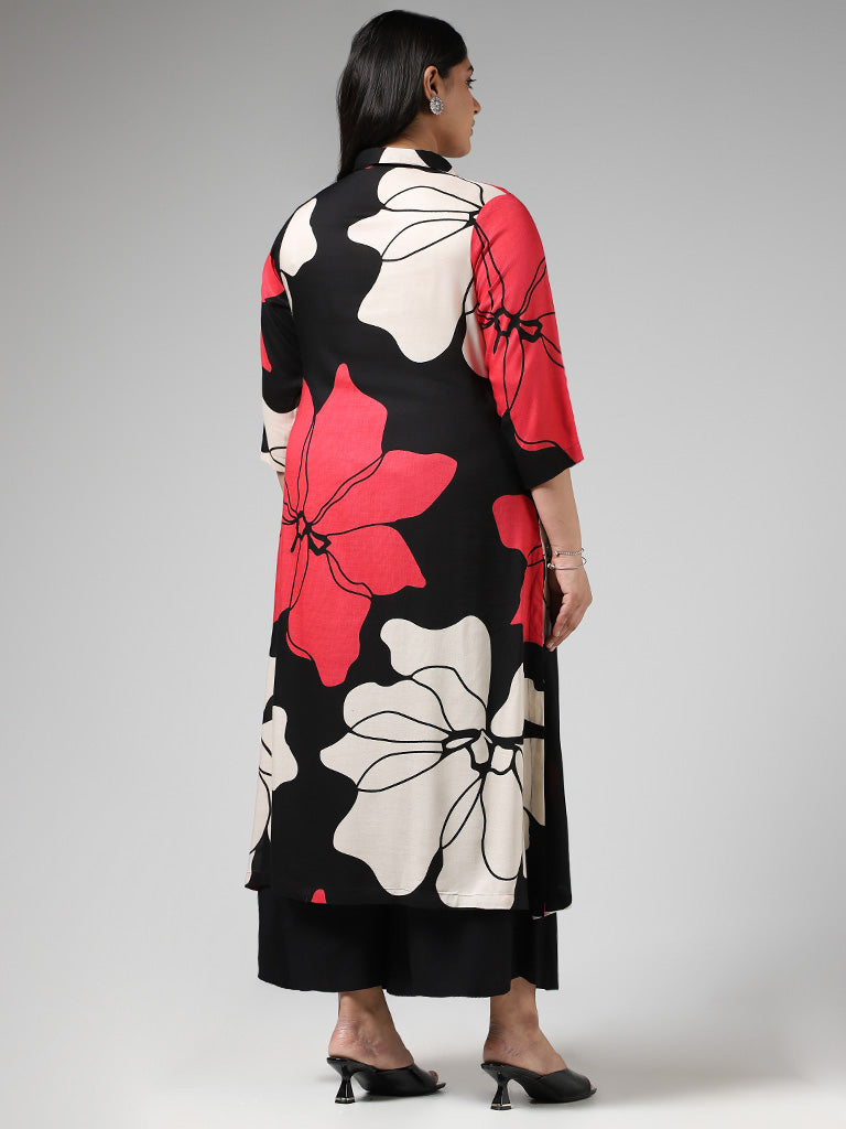 Diza Black Bold Floral Printed Kurta