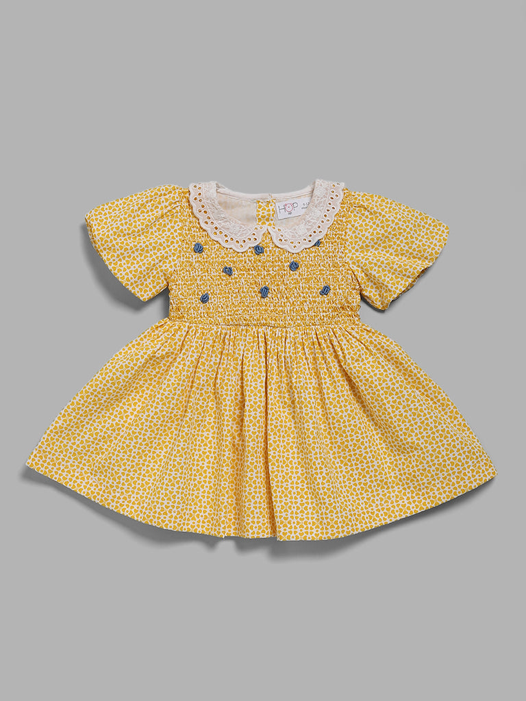 HOP Baby Yellow Printed Peter Pan Collar Dress