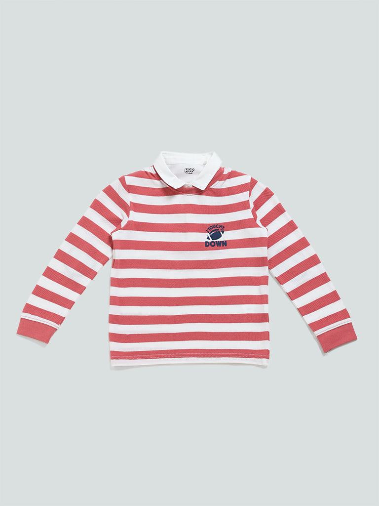 HOP Kids Striped Pink Collar Neck T-Shirt