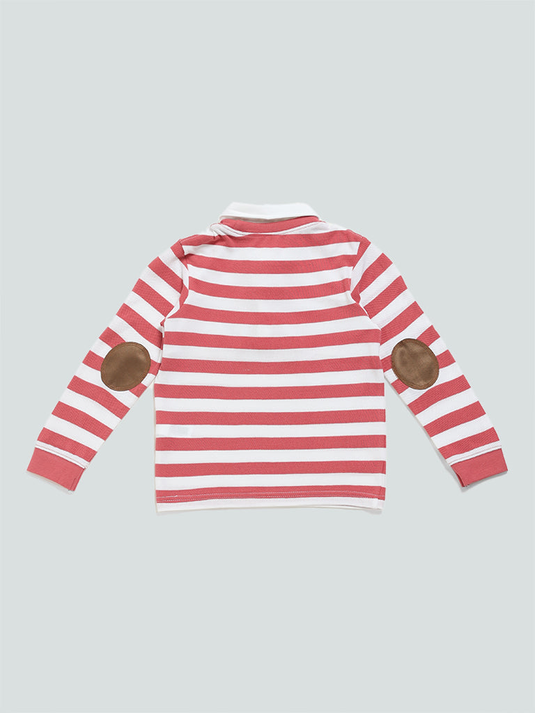 HOP Kids Striped Pink Collar Neck T-Shirt