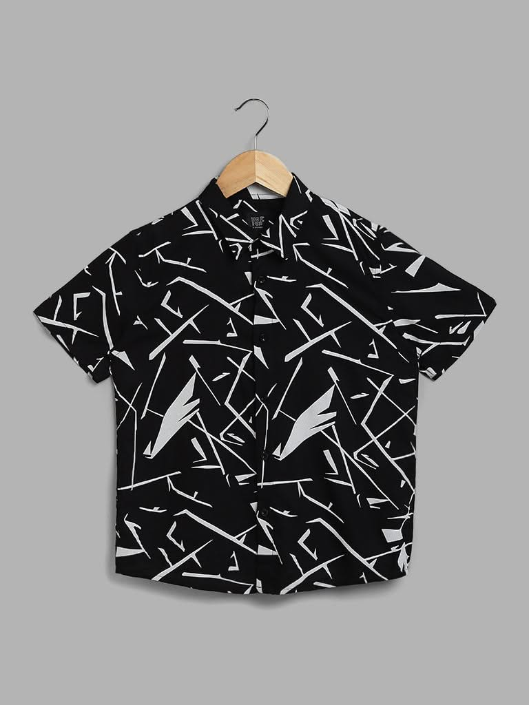 Y&F Kids Black Abstract Printed Shirt