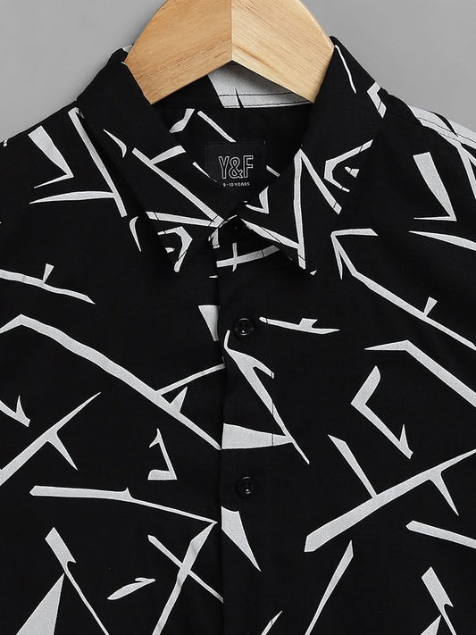 Y&F Kids Black Abstract Printed Shirt