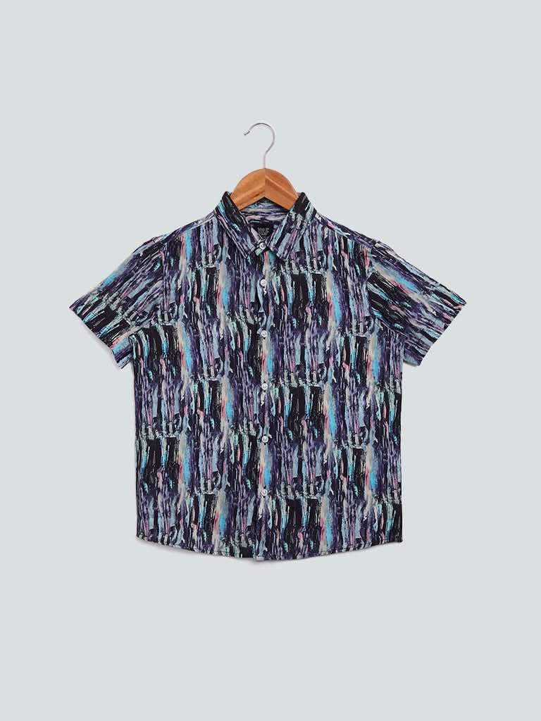 Y&F Kids Scribble Printed Blue Shirt