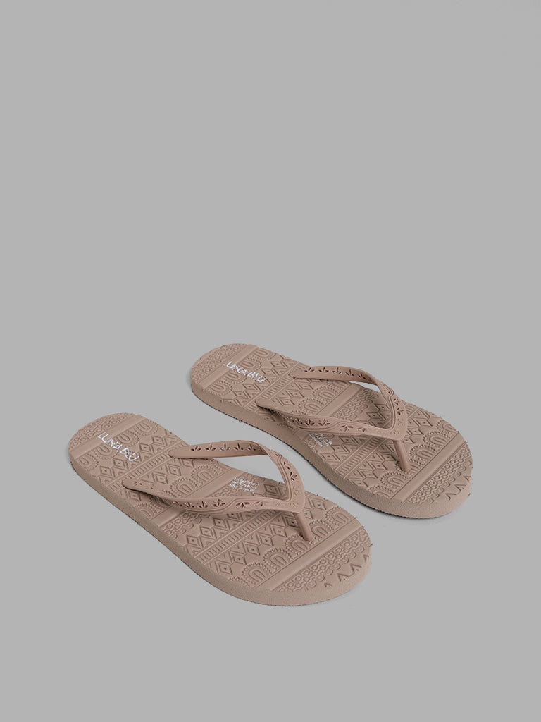 LUNA BLU Beige Embossed Flip Flop