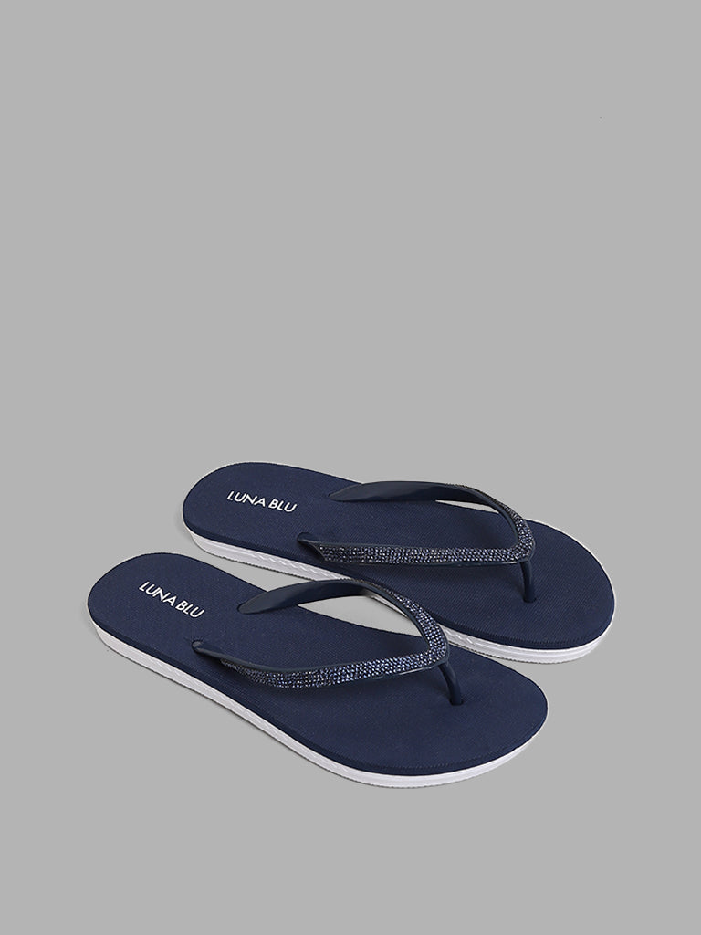 LUNA BLU Navy Embellished Flip Flop