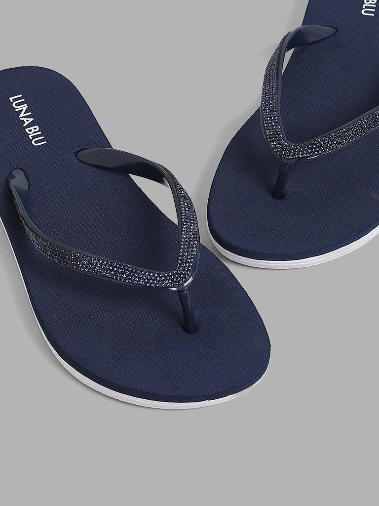 LUNA BLU Navy Embellished Flip Flop