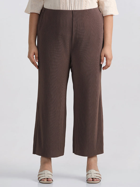 Gia Plain Brown Pleated Capri