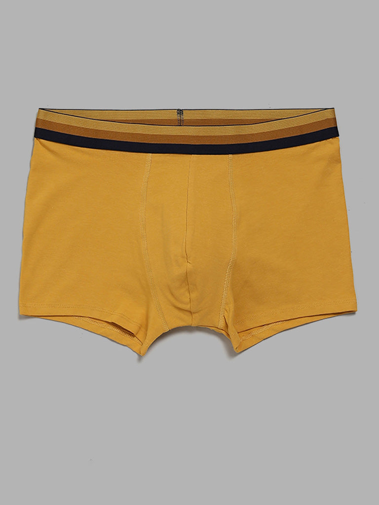 WES Lounge Print & Solid Mustard Cotton Blend Trunks - Pack of 3