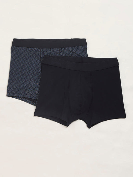 WES Lounge Navy Cotton Trunks - Pack of 2