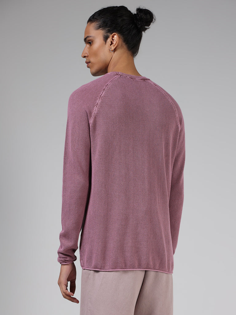 ETA Dark Pink Self-Textured Cotton Slim-Fit T-Shirt