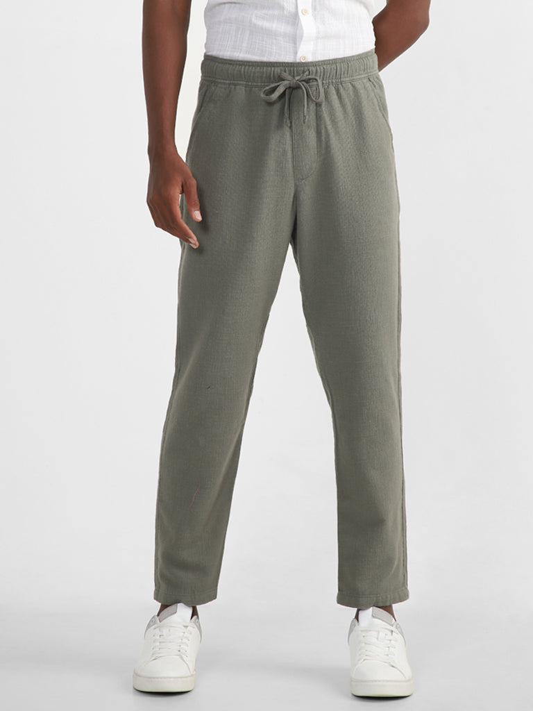 ETA Solid Sage-Colored Cotton Slim-Fit Mid-Rise Chinos