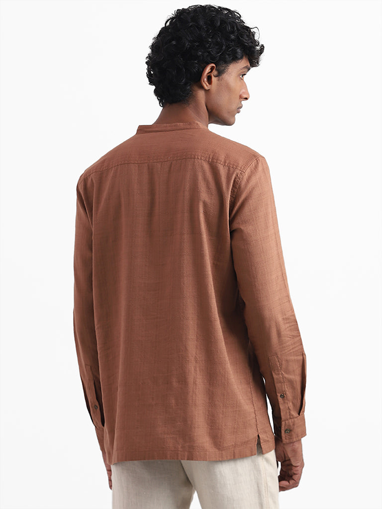 ETA Brown Solid Cotton Slim-Fit Shirt