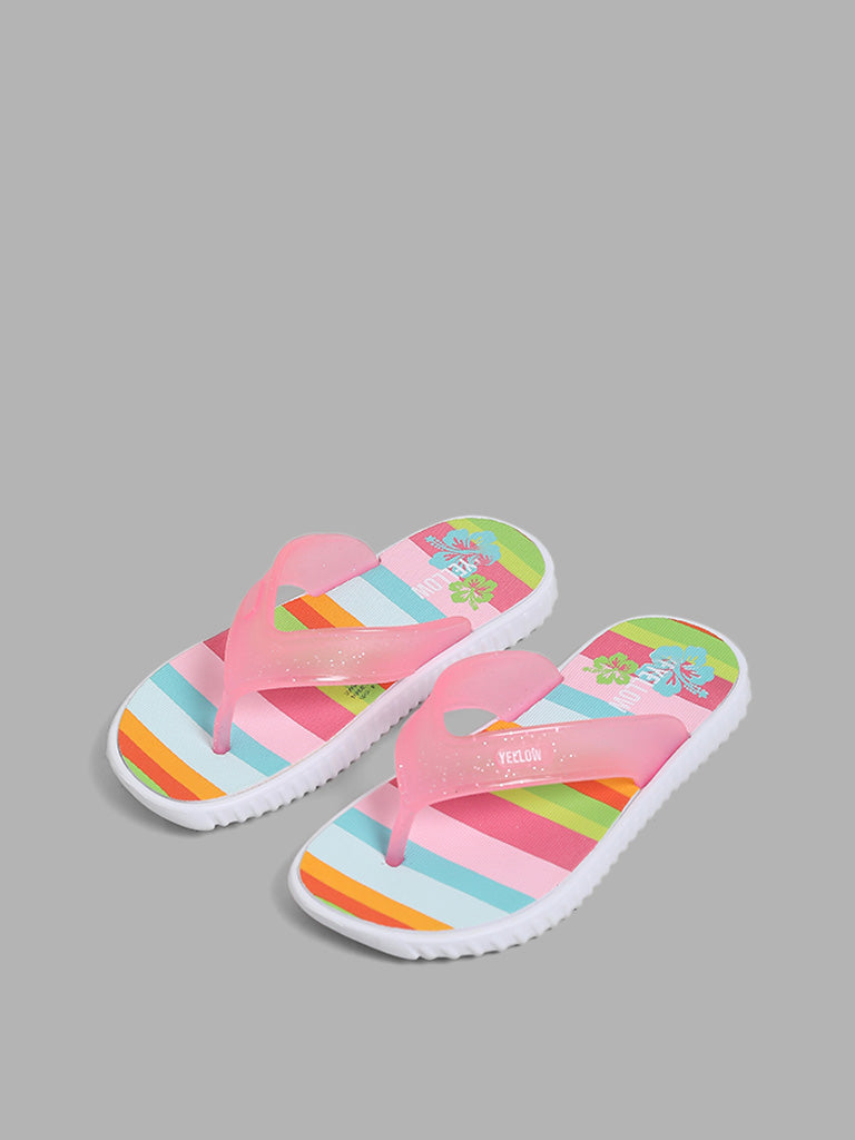 Yellow Multicolor Striped Flip Flop