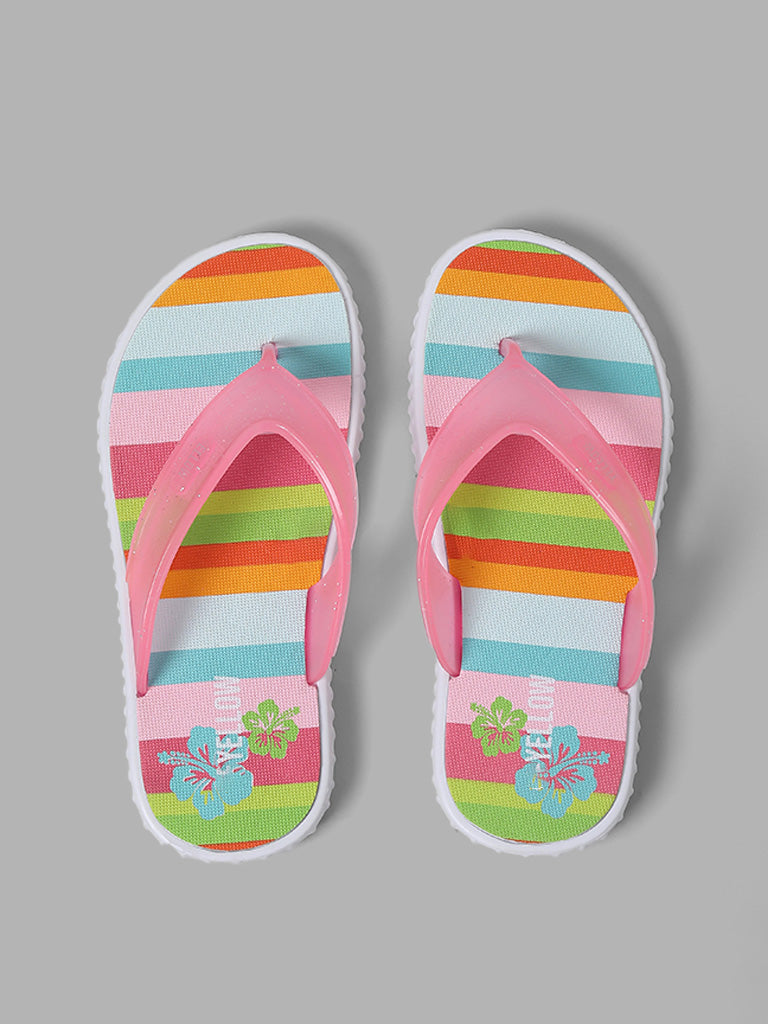 Yellow Multicolor Striped Flip Flop