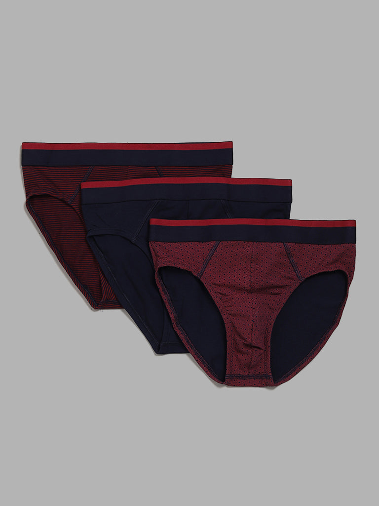 WES Lounge Wine Printed Briefs - Pack of 3