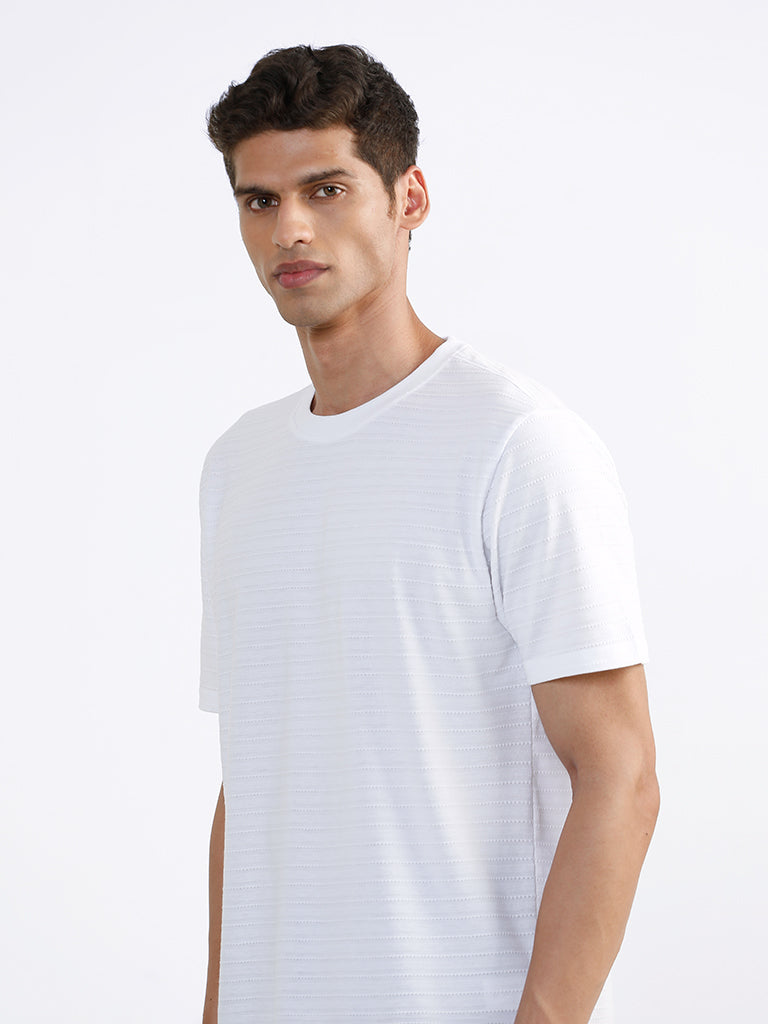 WES Casuals Solid White Cotton Blend Relaxed-Fit T-Shirt