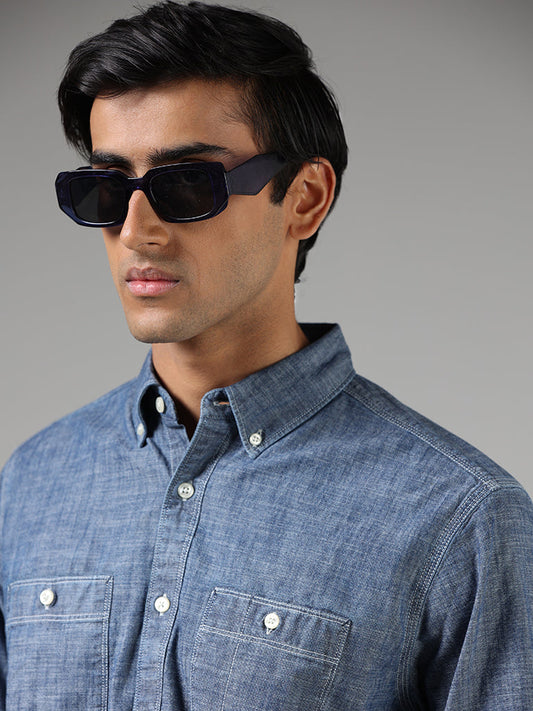 WES Casuals Blue Cotton Relaxed-Fit Shirt