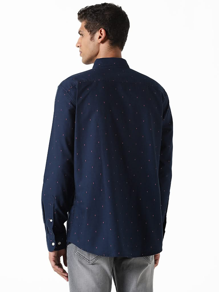 WES Casuals Printed Navy Blue Relaxed-Fit Shirt