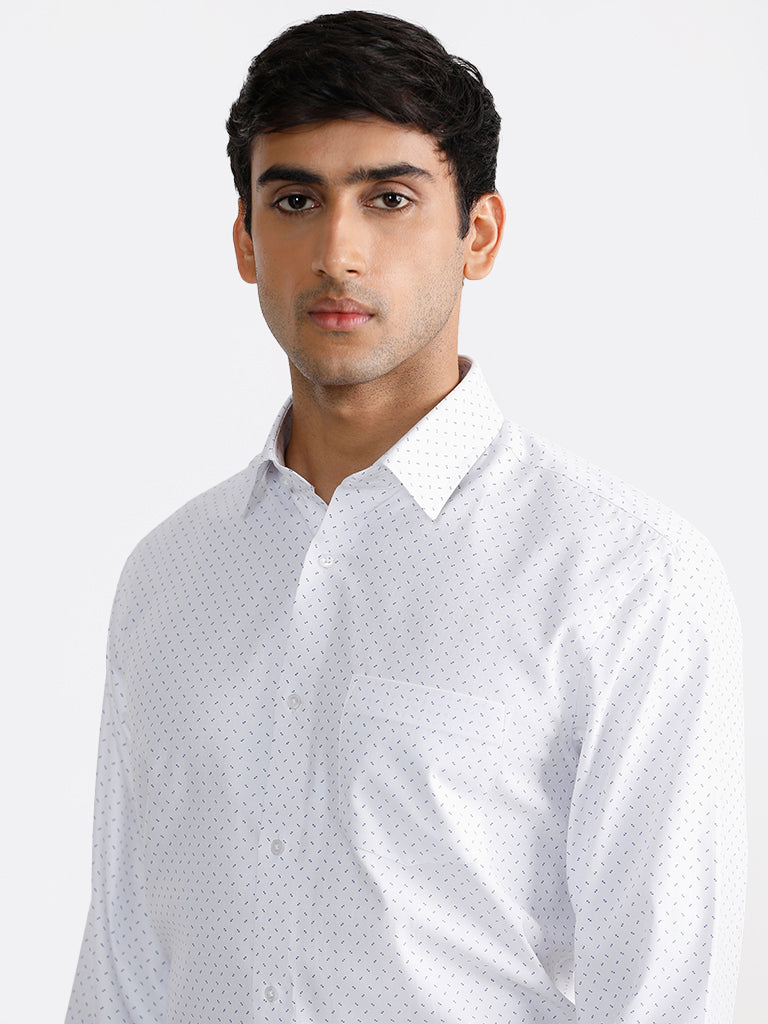 WES Formals White Printed Relaxed-Fit Shirt