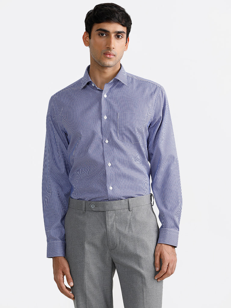 WES Formals Navy Checked Relaxed-Fit Shirt