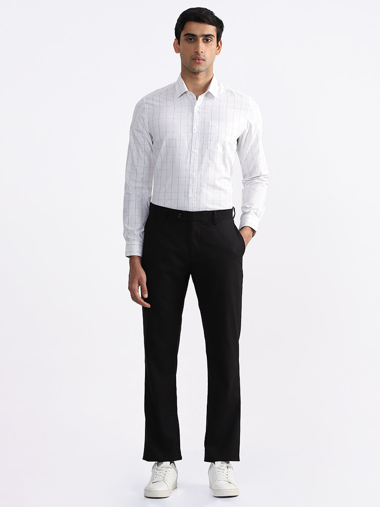 WES Formals Checked Slim-Fit White & Grey Shirt