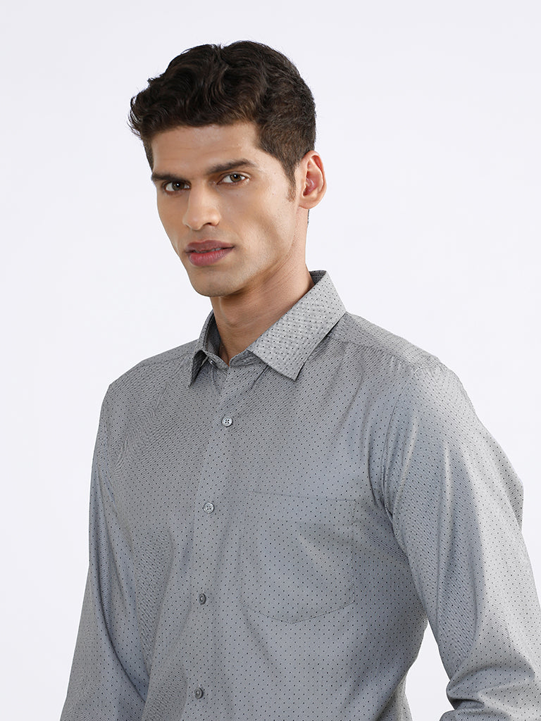 WES Formals Printed Grey Slim-Fit Shirt